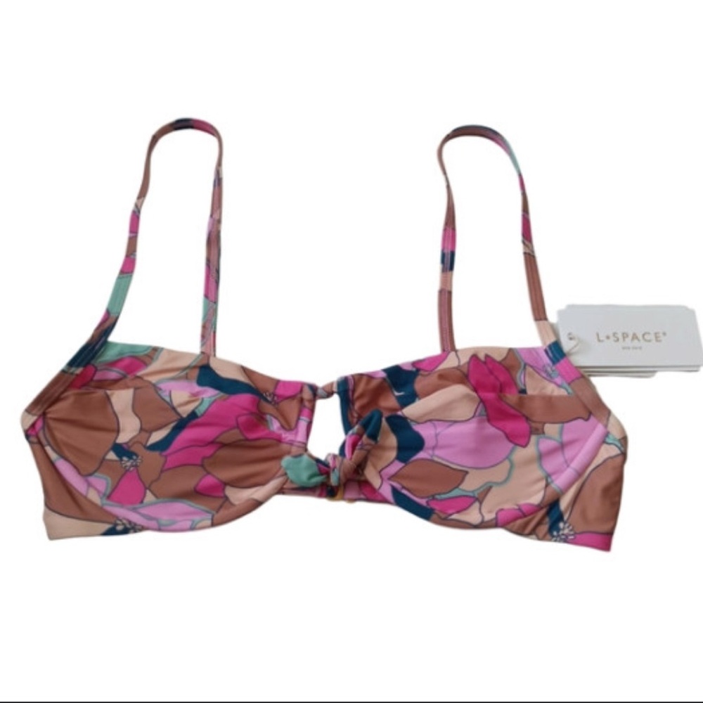 L*Space Pink and Brown Balconette Bra with Floral Print